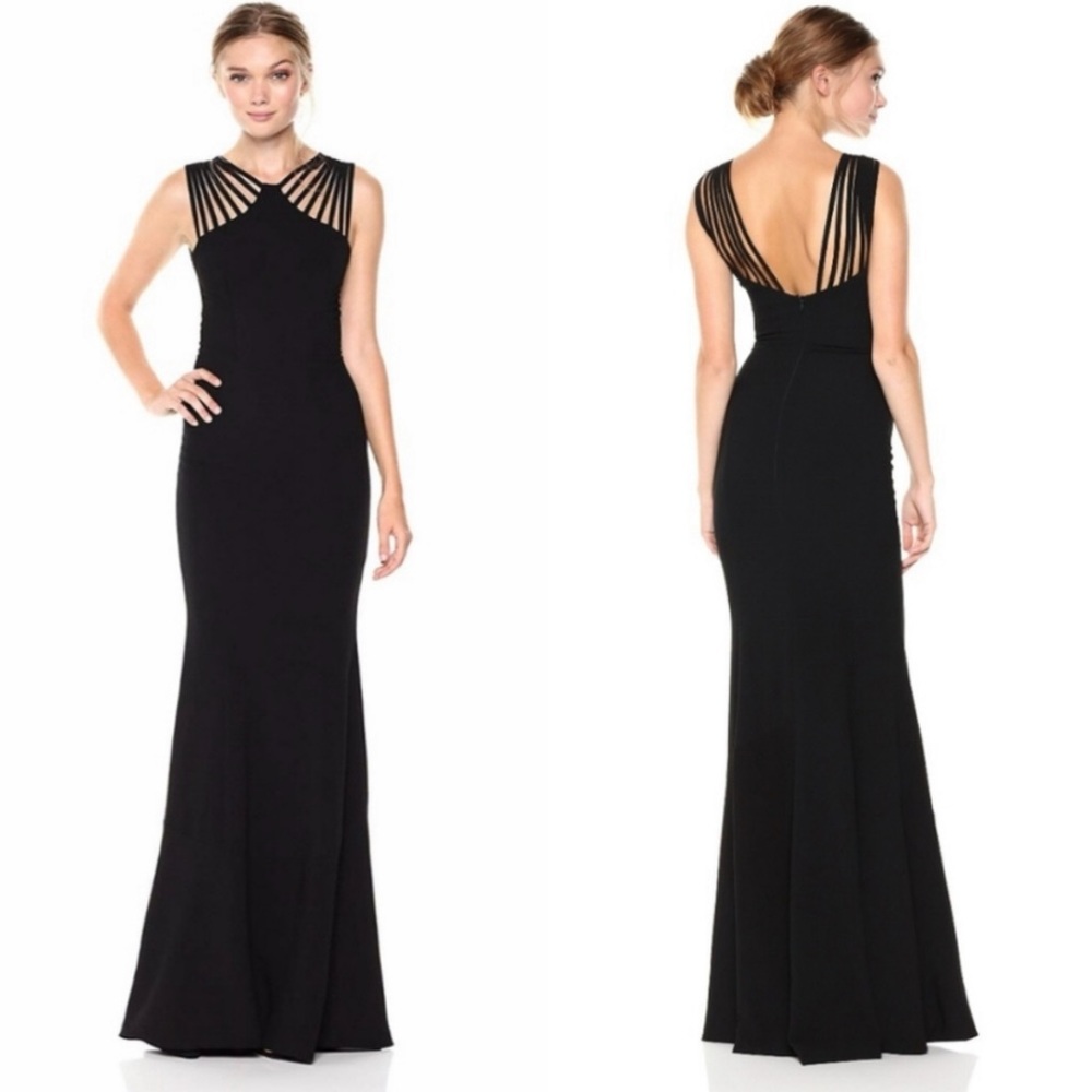 Dress the Population Harlow Strappy Crepe Gown Medium Black Maxi Dress